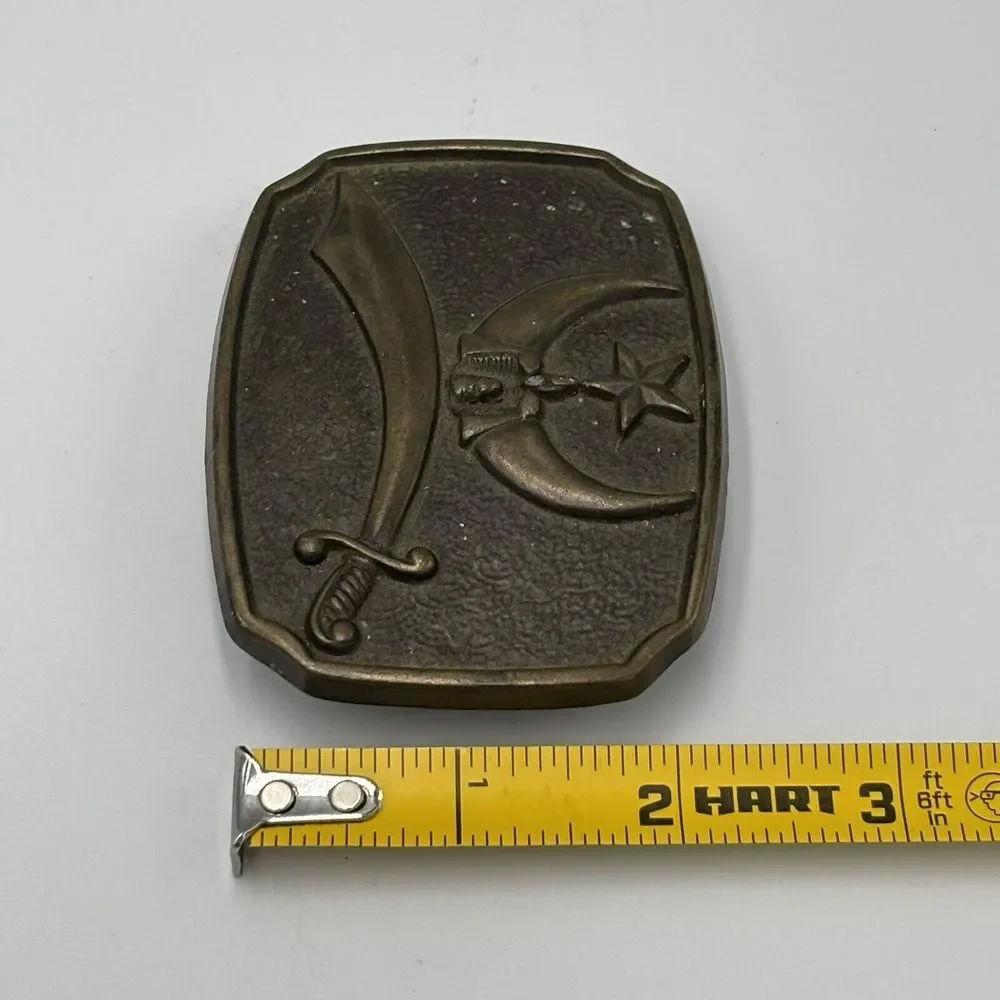 Vintage SHRINER Solid Brass‎ Black Star Sword USA Belt Buckle